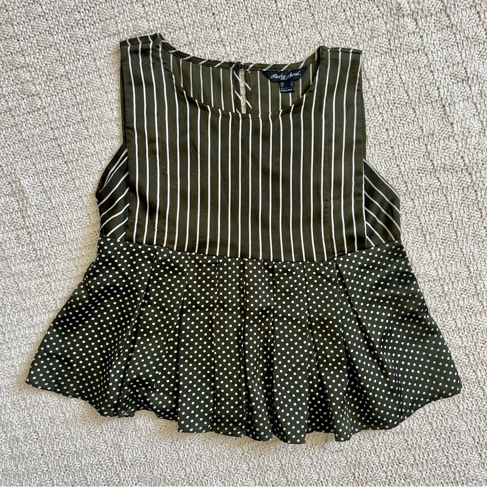 FUNKY SOUL Stripe and Polka dots Sleeveless Blouse |Green | Size: S | Women